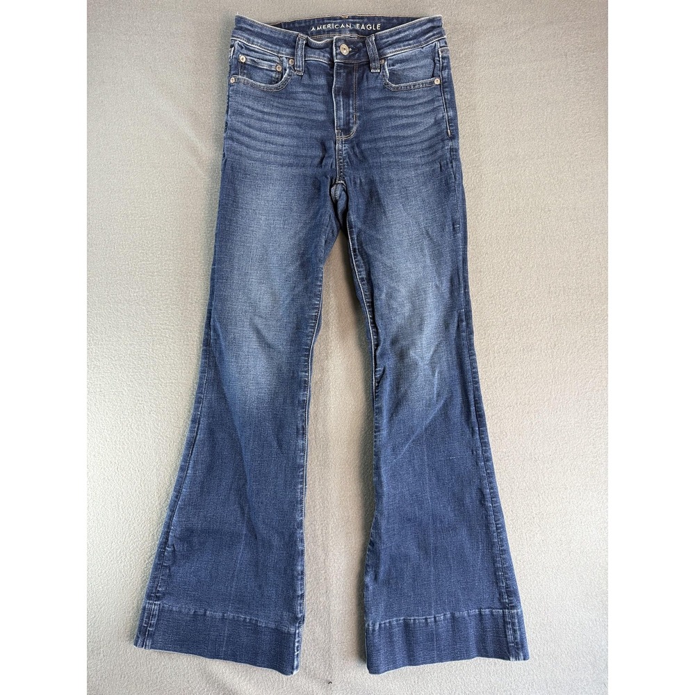 American Eagle High Rise Flare Jeans Womens 2 Medium Wash Blue Bell Bottom Denim
